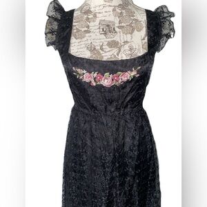 NWT Dolls Kill Delia’s Black Tulle Eyelet Floral Embroidered Maxi Dress Goth L